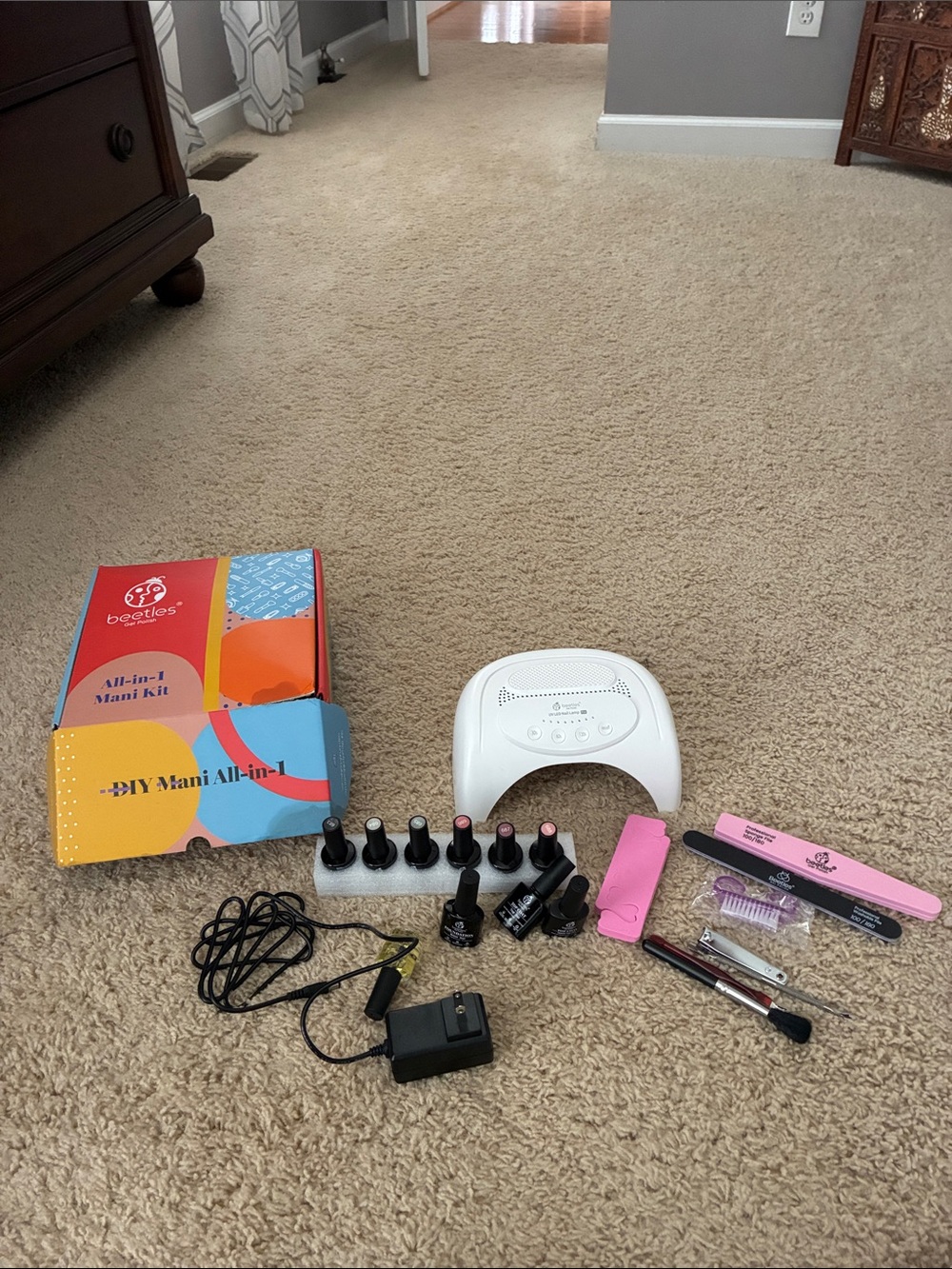 Beetles Gel Nail Kit with White LED Lamp and Pink Accessories